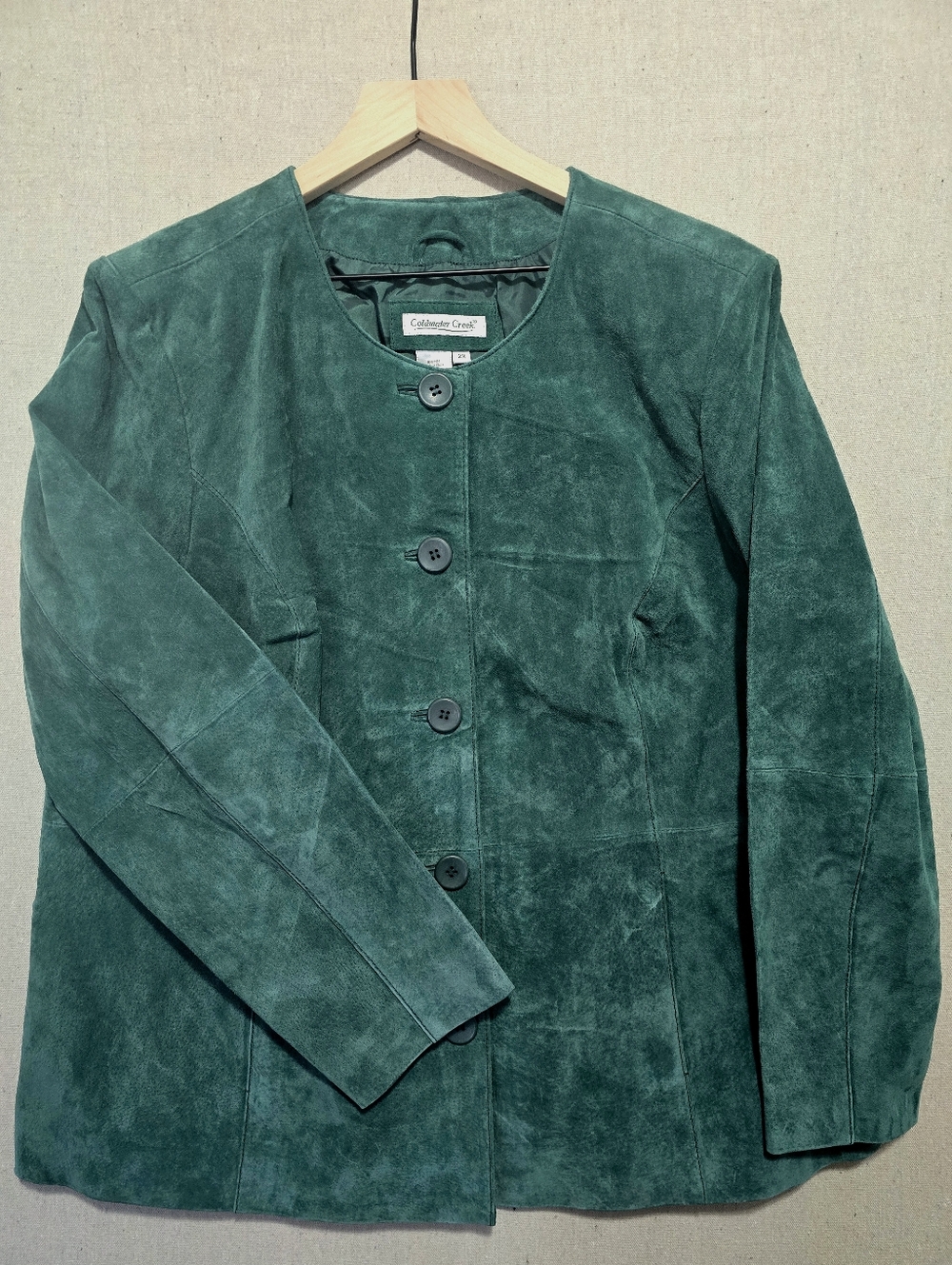 Coldwater Creek 2X Green Suede Leather Jacket NWT